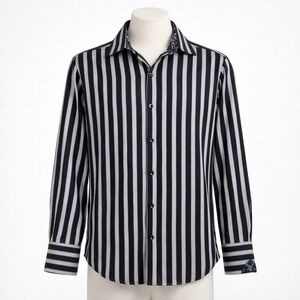 Robert Graham Mens S Striped Button Down Long Sleeve Shirt Black Work Casual